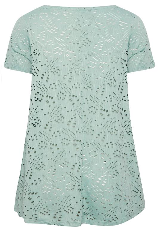 YOURS Curve Mint Green Plus Size Broderie Anglaise Swing T-Shirt | Yours Clothing 7