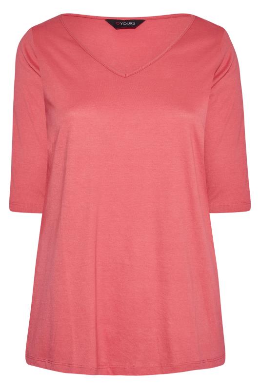 Plus Size Pink V-Neck Essential T-Shirt | Yours Clothing 5