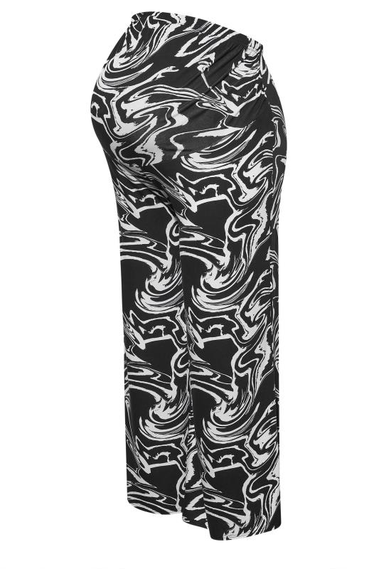 BUMP IT UP MATERNITY Plus Size Black Marble Print Stretch Wide Leg Trousers | Yours Clothing 4