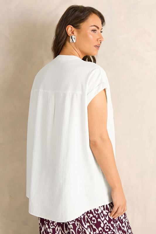 EVANS Plus Size White Embroidered Shoulder Linen Blend Shirt | Evans 2