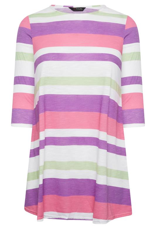 YOURS Plus Size White & Pink Stripe T-Shirt | Yours Clothing 5