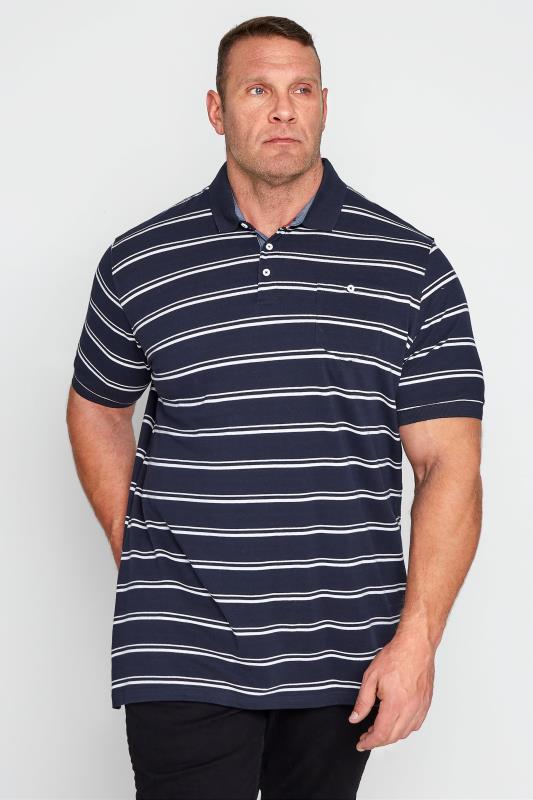 Plus Size  D555 Navy Twin Stripe Polo Shirt
