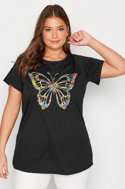 Curve Black Butterfly Print T-Shirt 3