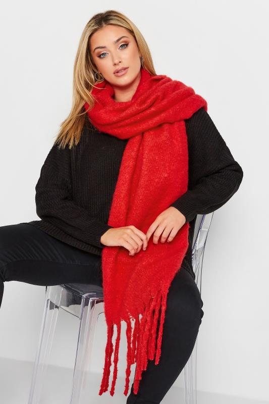 Plus Size  Red Super Soft Chunky Tassel Scarf