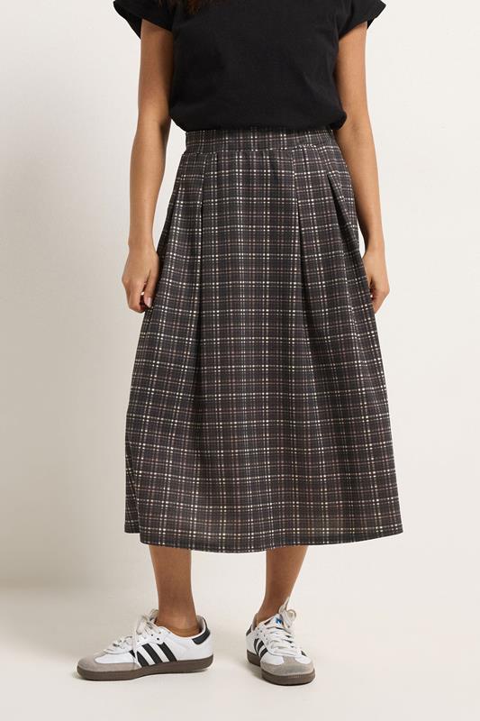 PixieGirl Petite Women's Chocolate Brown Check Midi Skirt | PixieGirl 1