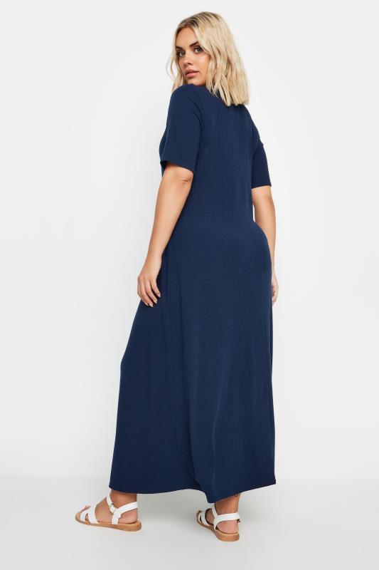 YOURS Plus Size Navy Blue Ribbed Swing Maxi Dress | Yours Clothing 3
