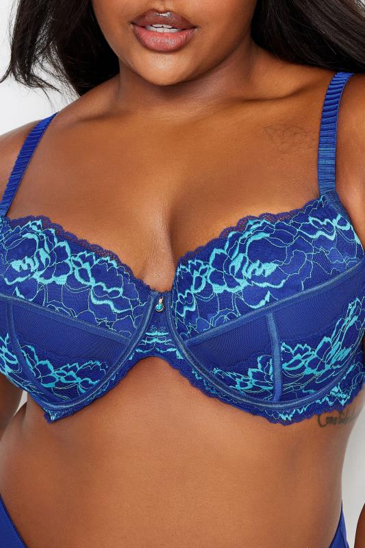 YOURS Plus Size Navy Blue Contrast Lace Detail Padded Bra | Yours Clothing 5