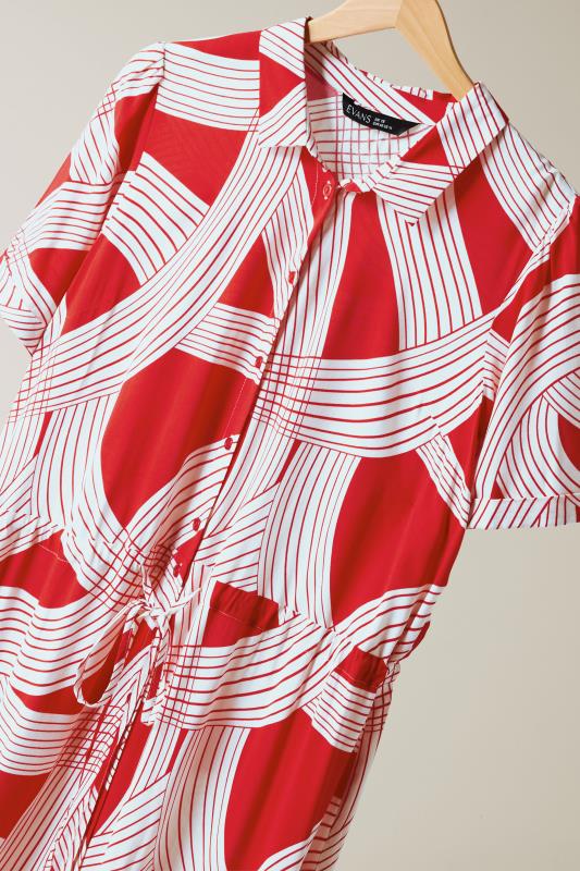 EVANS Plus Size Red Linear Print Midi Dress | Evans 7