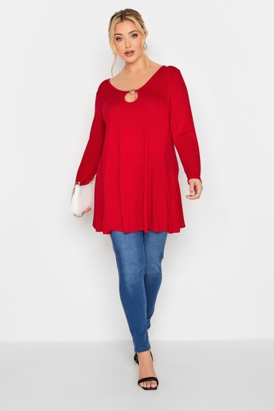 LIMITED COLLECTION Plus Size Red Heart Trim Cut Out Top | Yours Clothing 2