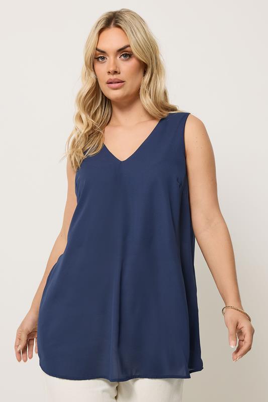  YOURS top sin mangas azul marino con escote de pico 