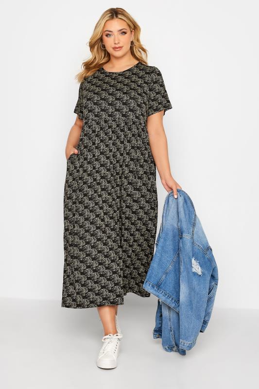 Plus Size  Curve Black Swirl Print Pocket Maxi Dress