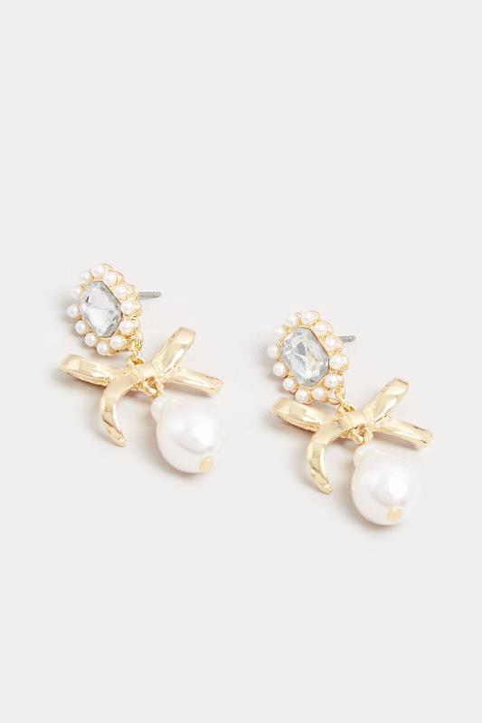 Gold Bow Pearl Drop Earrings | Yours Clothing  3