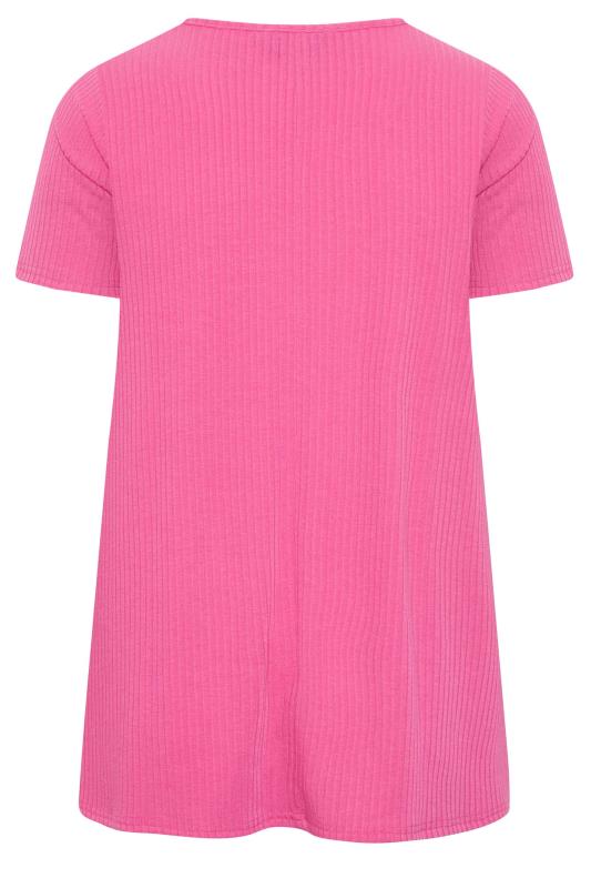 YOURS Curve Plus Size Bright Pink Ribbed T-Shirt | Yours Clothing  6