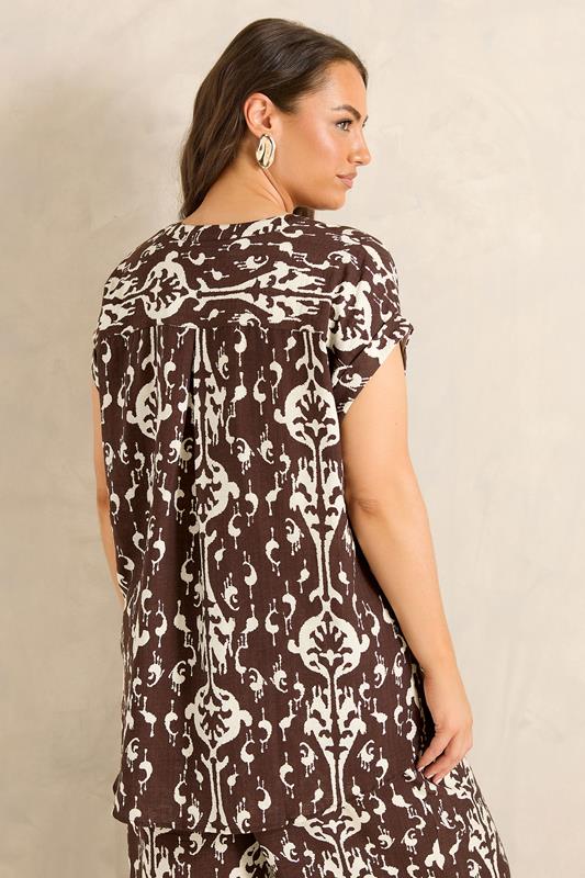 EVANS Plus Size Chocolate Brown Abstract Shirt | Evans 2