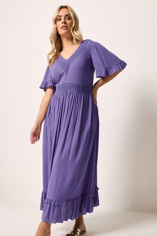 YOURS Plus Size Purple Crochet Maxi Dress | Yours Clothing 1