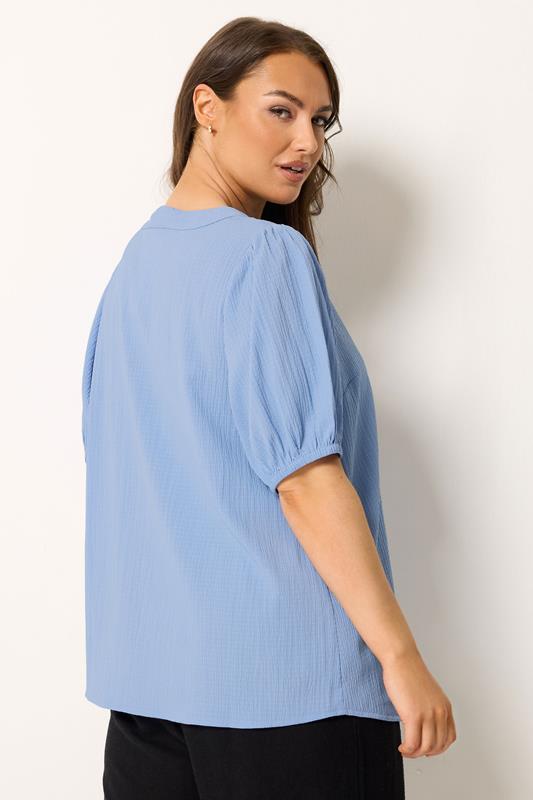 YOURS Plus Size Blue Button Textured Blouse | Yours Clothing 2