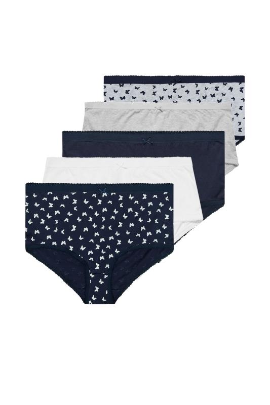 5 PACK Navy Blue Butterfly Print High Waisted Full Briefs | Yours Clothing 2