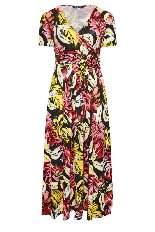 YOURS Plus Size Black Leaf Print Front Tie Maxi Dress | Yours Clothing 6
