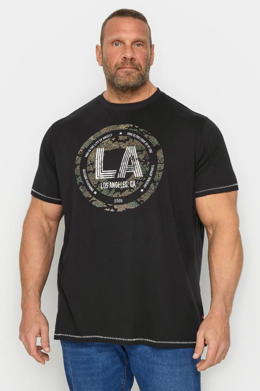 D555 Big & Tall Black 'LA' Camo Print T-Shirt | BadRhino 1