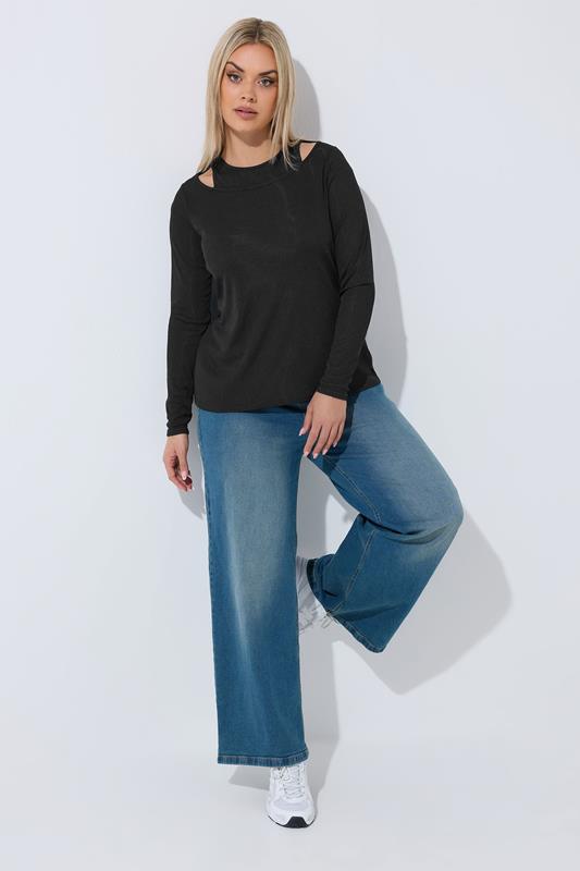 LIMITED COLLECTION Plus Size Black 2-In-1 Ribbed Long Sleeve T-Shirt | Yours Clothing 1