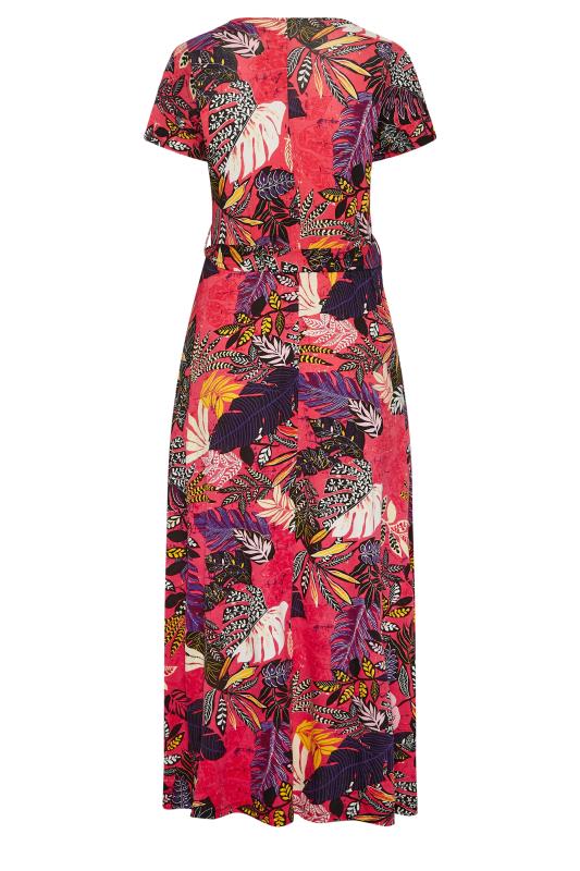 YOURS Curve Plus Size Hot Pink Leaf Print Wrap Maxi Dress | Yours Clothing  6