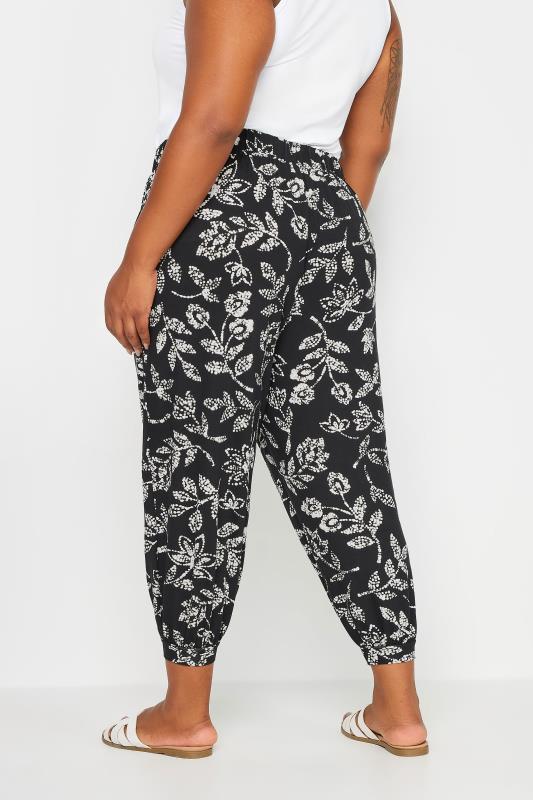 YOURS Plus Size Black Vine Print Cropped Harem Trousers | Yours Clothing 3