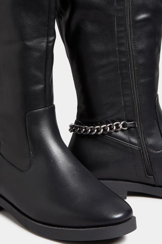 Curve Black Knee High Chain Detail Boots In Wide E Fit & Extra Wide EEE Fit  6