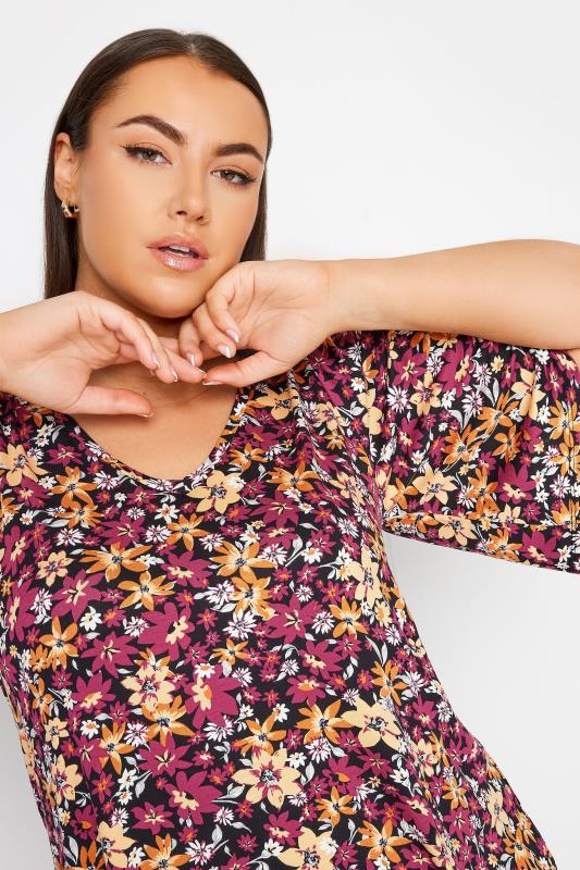 YOURS Plus Size Red & Pink Floral Print Angel Sleeve Top | Yours Clothing 4