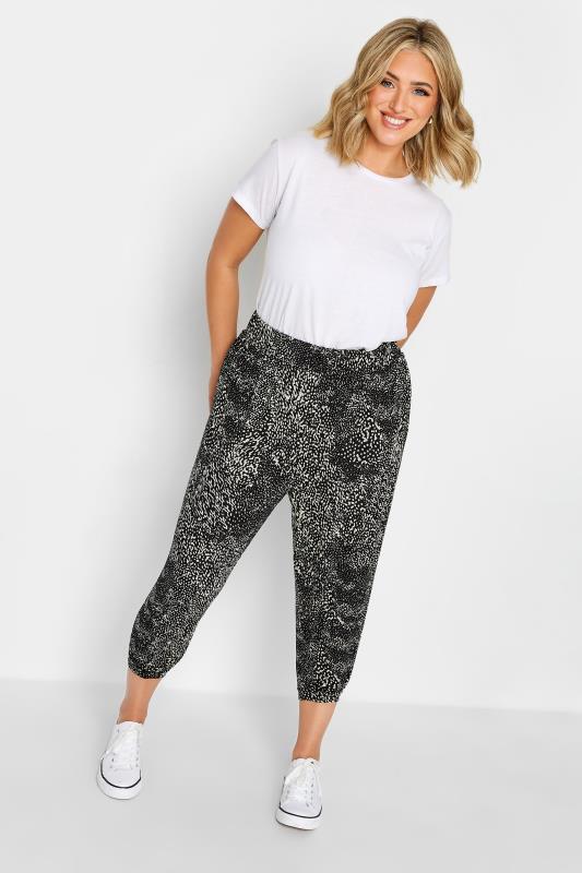 YOURS Plus Size Black Mixed Animal Print Cropped Harem Joggers | Yours Clothing 2