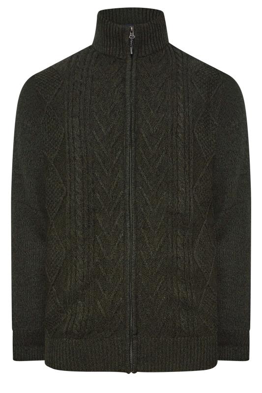 KAM Big & Tall Green Cable Knit Lined Cardigan | BadRhino 3