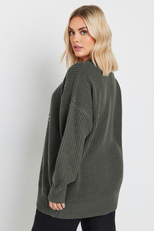 YOURS Plus Size Charcoal Grey Eyelet Knitted Jumper | Yours Clothing 5