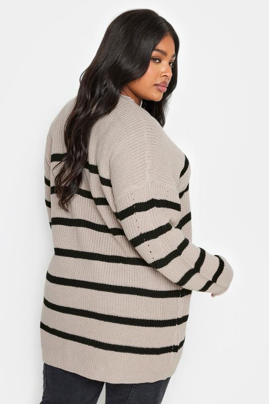 YOURS Plus Size Beige Brown & Black Striped Cardigan | Yours Clothing 3