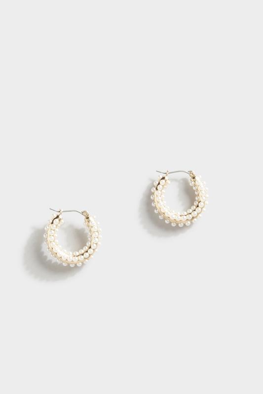Gold Tone Pearl Hoop Earrings | Yours Clothing 2