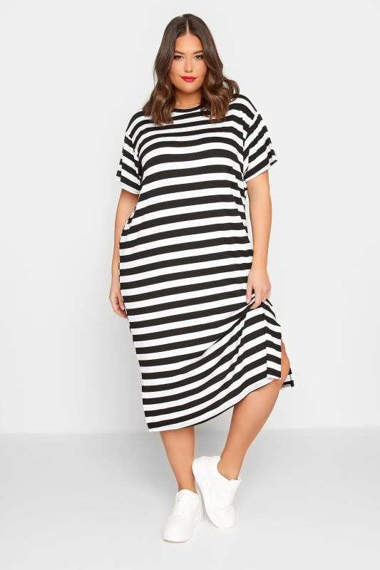 LIMITED COLLECTION Plus Size Black Stripe Throw On Maxi Dress | Yours Clothing 2