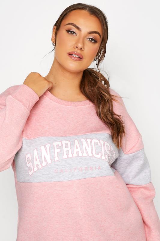 Plus Size Pink 'San Francisco' Slogan Varsity Sweatshirt | Yours Clothing 4