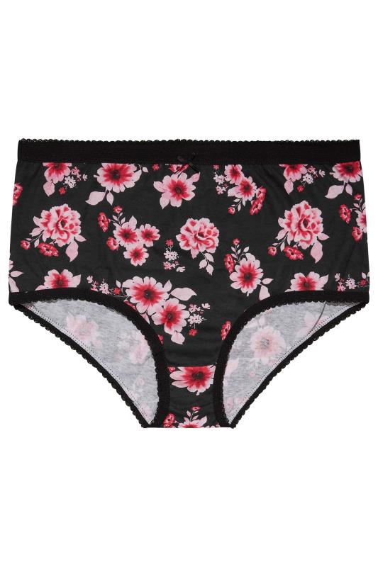 5 PACK Curve Black & Pink Floral Full Briefs | Yours Clothing 3