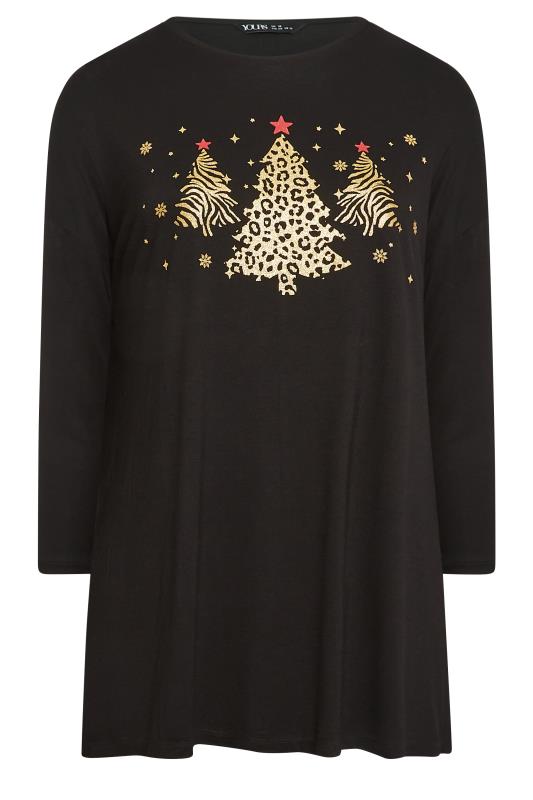 YOURS Plus Size Black Animal Print Christmas Tree Novelty T-Shirt | Yours Clothing 6