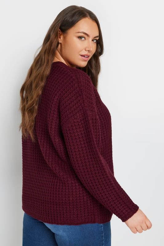 YOURS Curve Burgundy Red Waffle Knit Jumper | Yours Clothing 4