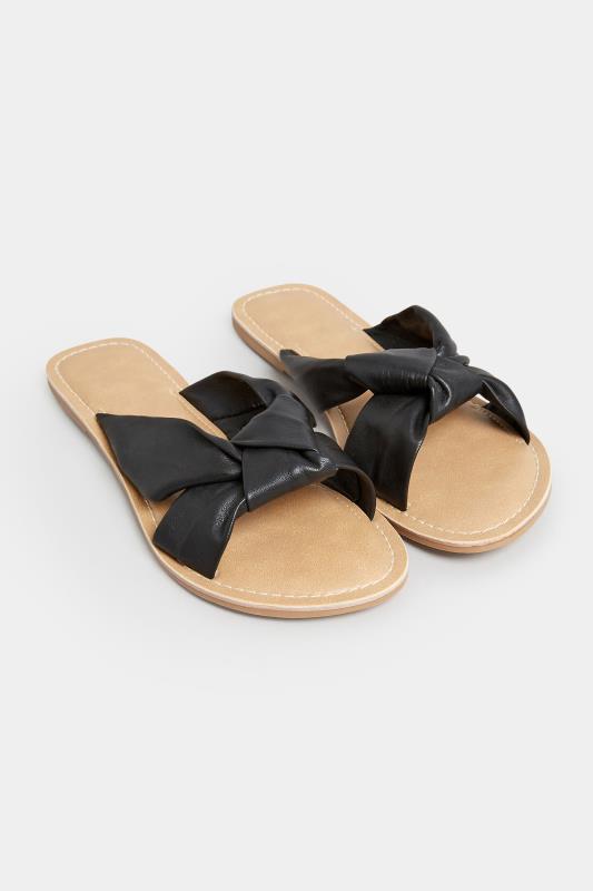 PixieGirl Black Leather Knot Sandals In Standard Fit | PixieGirl 2