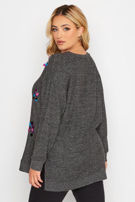 Curve Dark Grey Embellished Long Sleeve Knitted Top 3