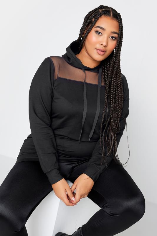 YOURS Curve Black Mesh Front Sweatshirt | Yours Clothing 1