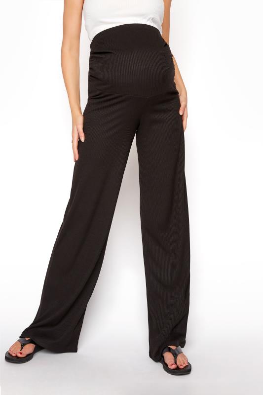 LTS Tall Maternity Black Ribbed Wide Leg Trousers 2