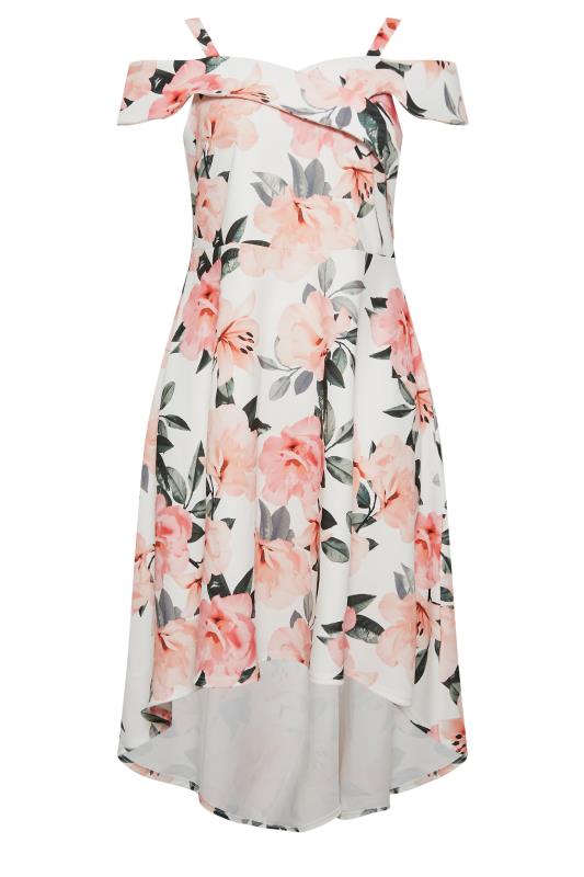 YOURS LONDON Plus Size White & Pink Floral Bardot Midi Dress | Yours Clothing 6