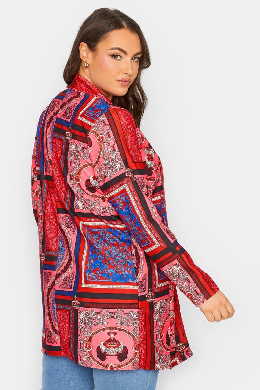 YOURS Curve Plus Size Rust Orange Scarf Print Blazer | Yours Clothing  4
