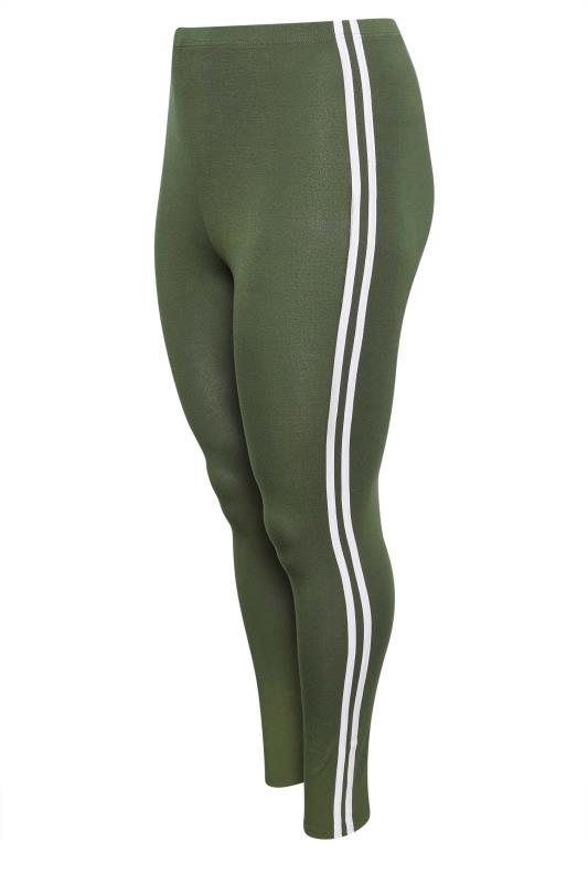 YOURS Plus Size Khaki Green Side Stripe Leggings | Yours Clothing 6