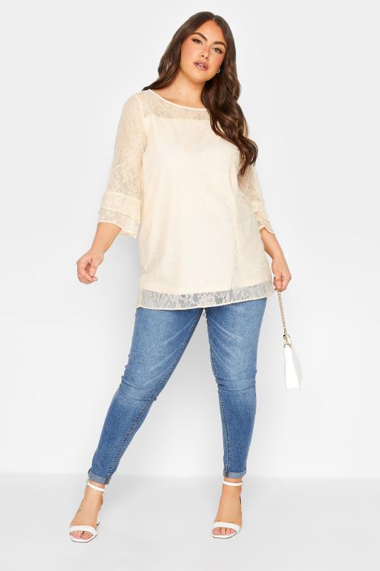 YOURS Plus Size Cream Lace Bell Sleeve Blouse | Yours Clothing