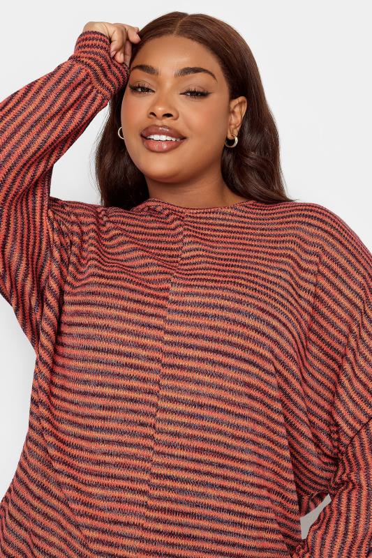 YOURS LUXURY Plus Size Orange Stripe Print Batwing Sleeve Tunic Top | Yours Clothing 2