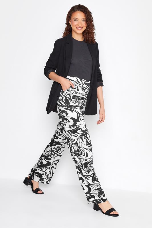 LTS Tall Women's Black Marble Print Satin Wide Leg Trousers | Long Tall Sally  2