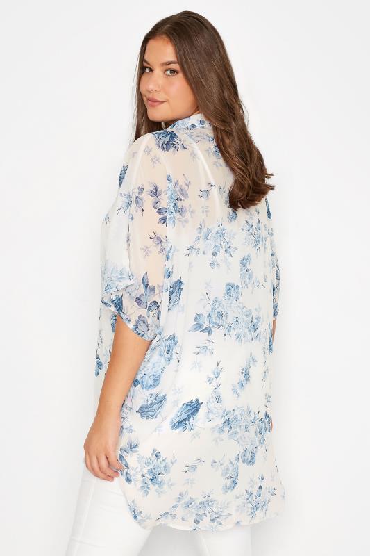 Plus Size White & Blue Floral Print Batwing Blouse | Yours Clothing  3