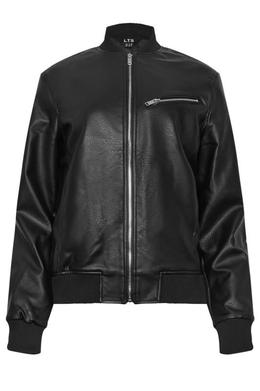 LTS Tall Black Pu Leather Bomber Jacket | Long Tall Sally 6